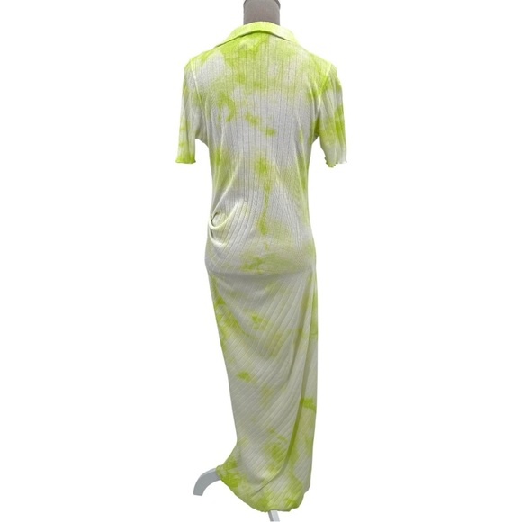 Helmut Lang Polo Midi Dress - Green Batic Tie Dye Draped Cotton Rib - Medium - Picture 8 of 10